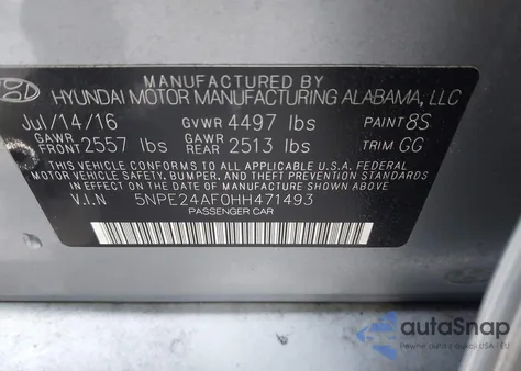 2017 Hyundai Sonata z USA, uszkodzony, nr VIN 5NPE24AF0HH471493